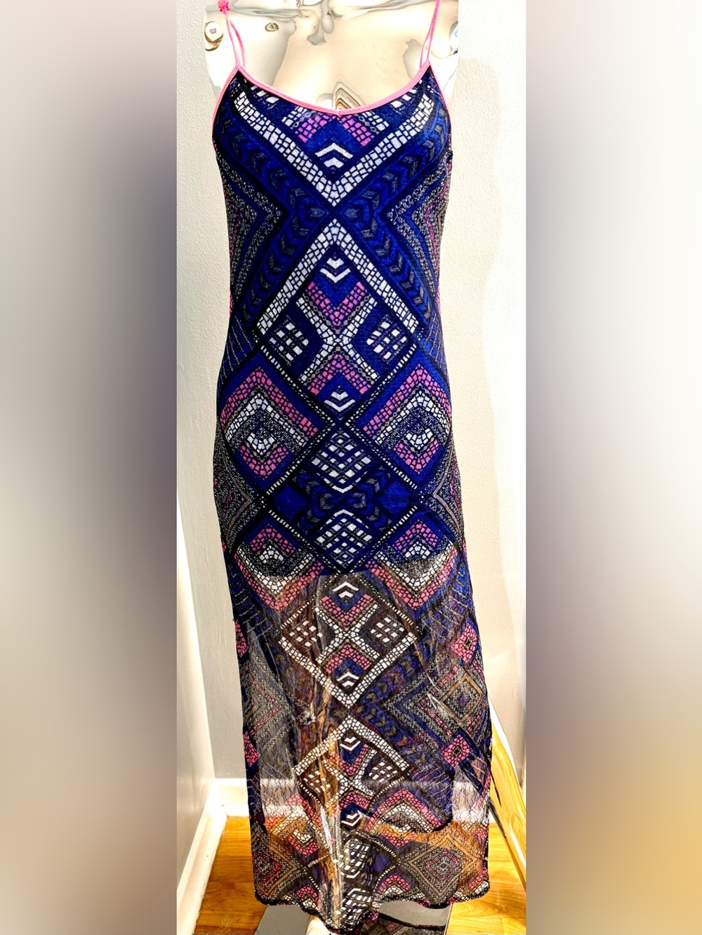 Fire Los Angeles Blue & Pink Geometric Print Women’s mini dress S